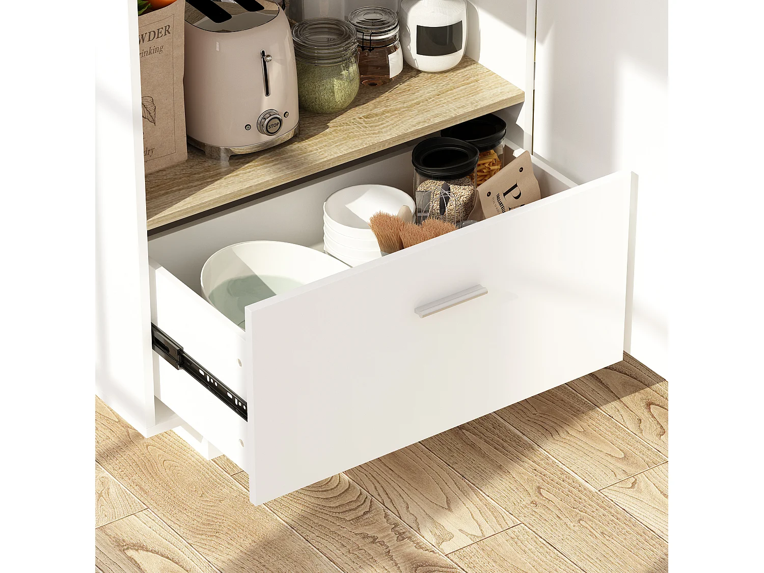 Îlot de cuisine avec tiroirs, Travail de plan,pour la cuisine, salon Bois&Blanc, 150x91x80cm