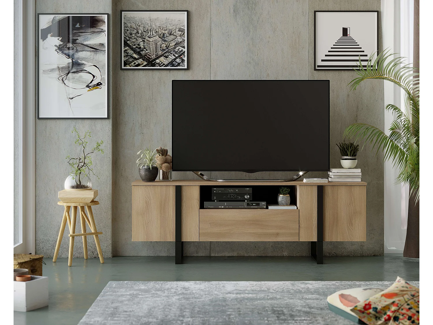 Meuble TV DUNE 2 portes 1 tiroir 55x160x40 cm chêne TALESA