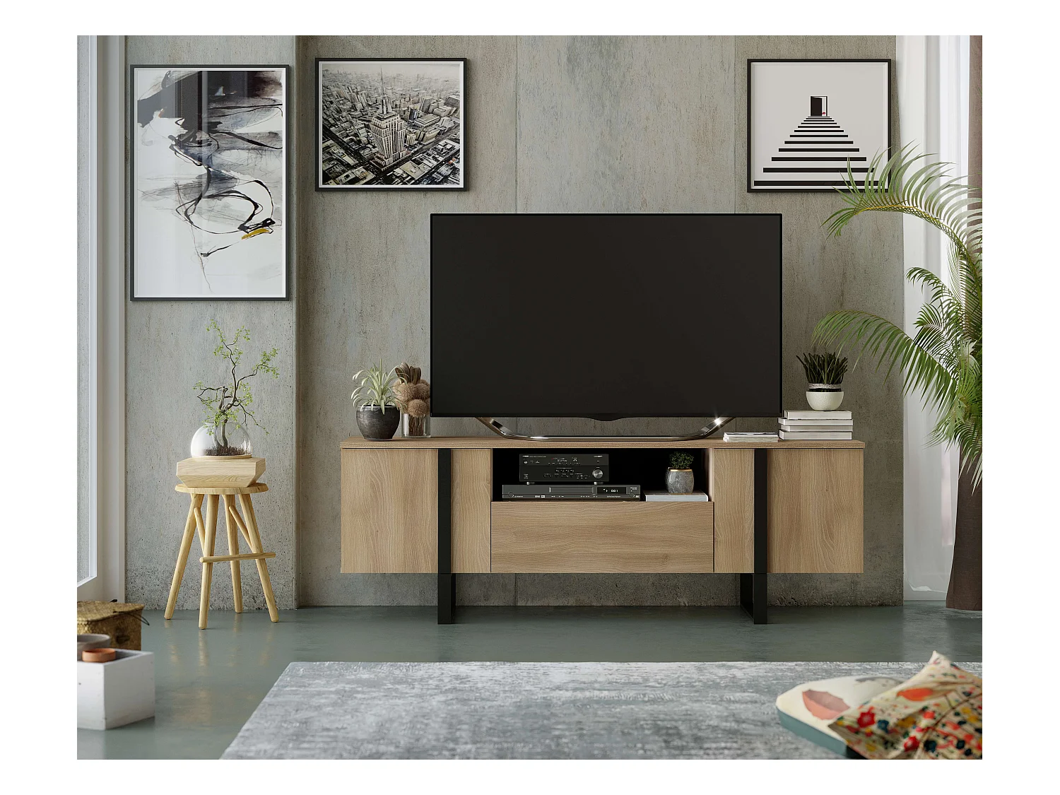 Meuble TV DUNE 2 portes 1 tiroir 55x160x40 cm chêne TALESA