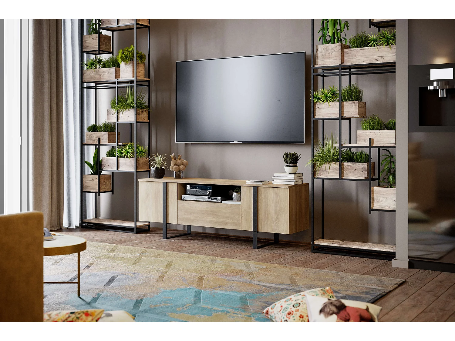 Meuble TV DUNE 2 portes 1 tiroir 55x160x40 cm chêne TALESA