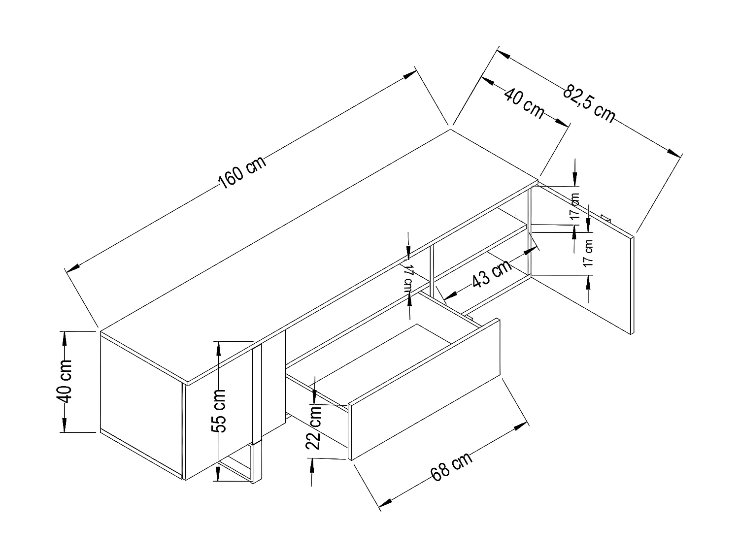 Meuble TV DUNE 2 portes 1 tiroir 55x160x40 cm chêne TALESA
