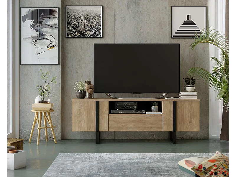 Meuble TV DUNE 2 portes 1 tiroir 55x160x40 cm chêne TALESA