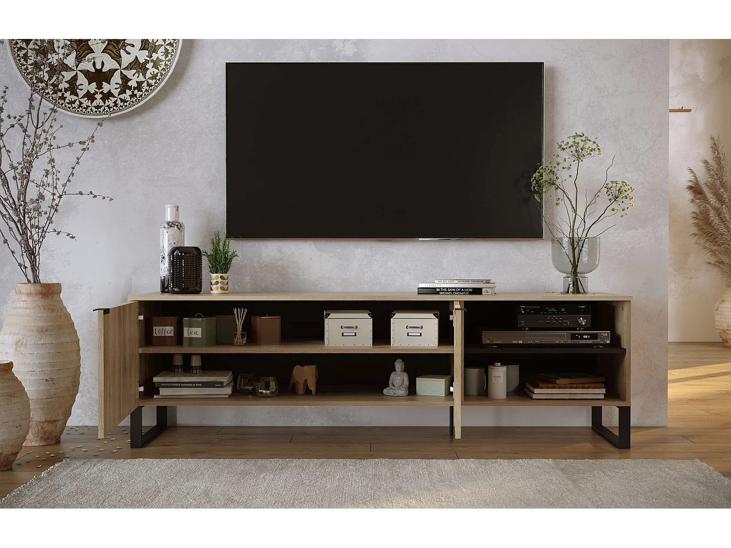 Meuble TV ROMO 2 portes 55x180x44 cm chêne TALESA