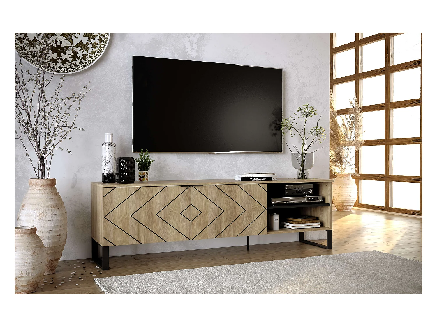 Meuble TV ROMO 2 portes 55x180x44 cm chêne TALESA