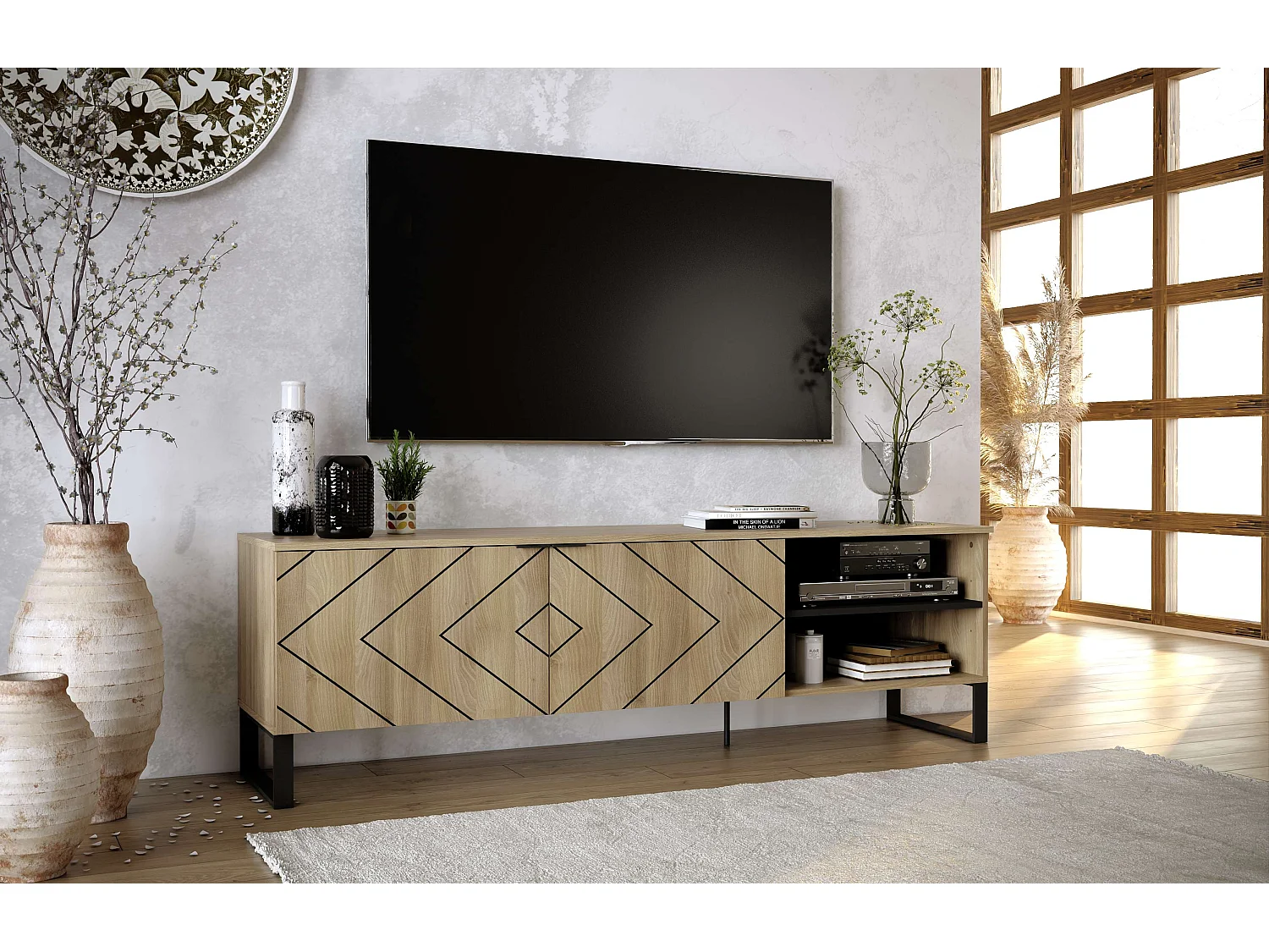 Meuble TV ROMO 2 portes 55x180x44 cm chêne TALESA