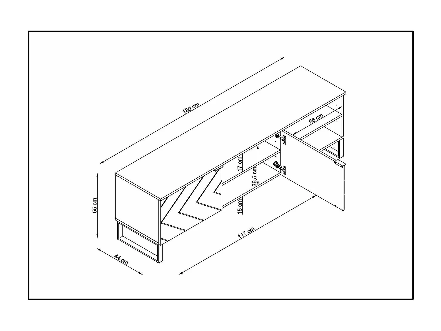 Meuble TV ROMO 2 portes 55x180x44 cm chêne TALESA