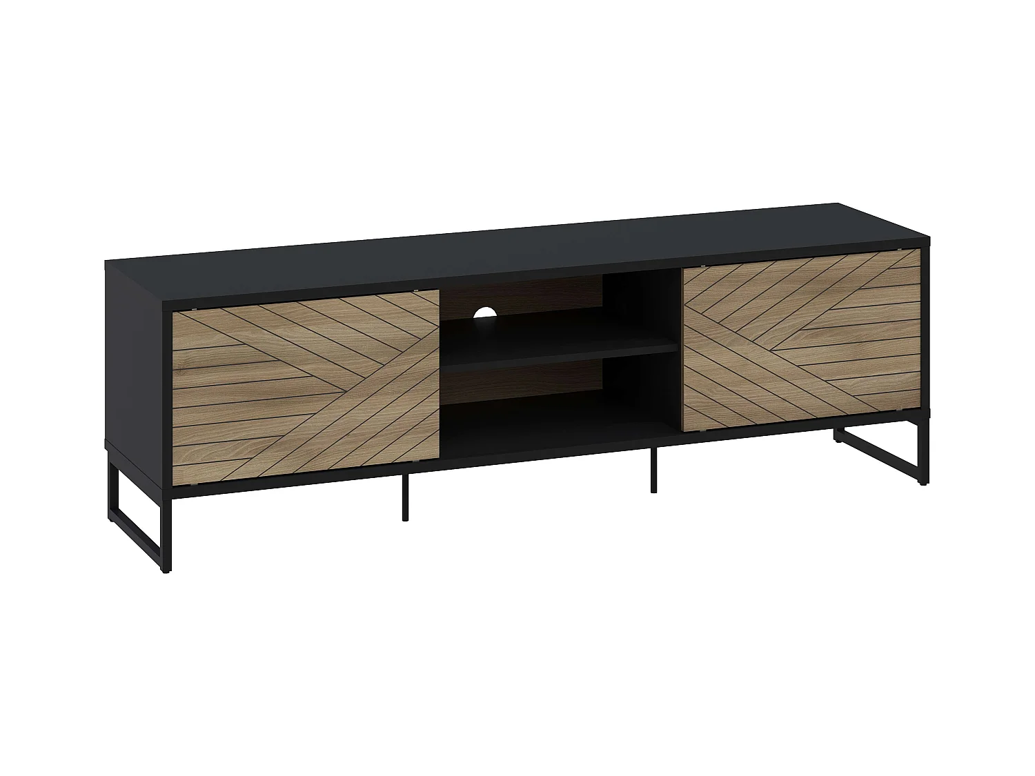 Meuble TV LANE 2 portes coulissantes  55x180x45 cm chêne et noir TALESA