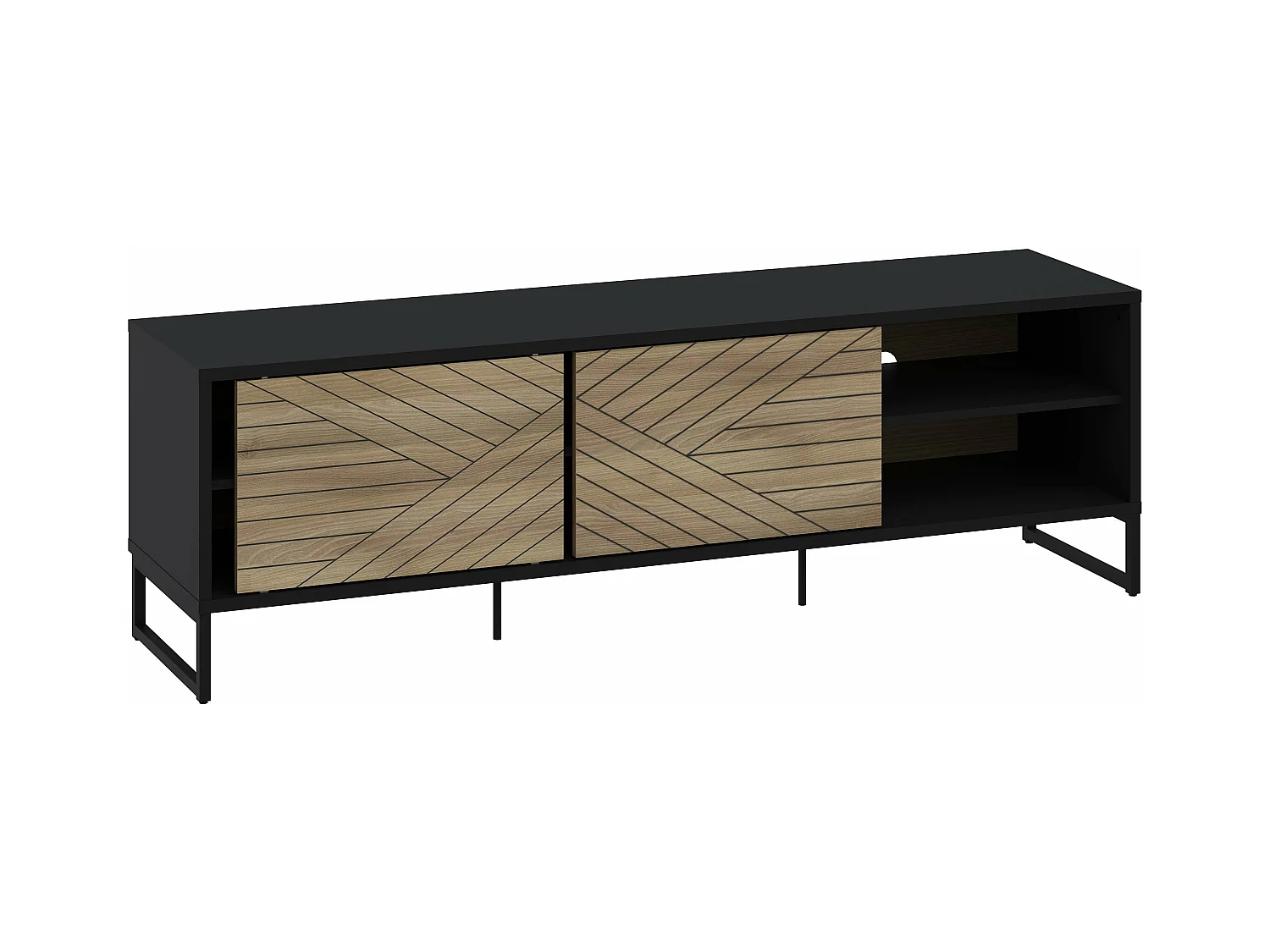 Meuble TV LANE 2 portes coulissantes  55x180x45 cm chêne et noir TALESA