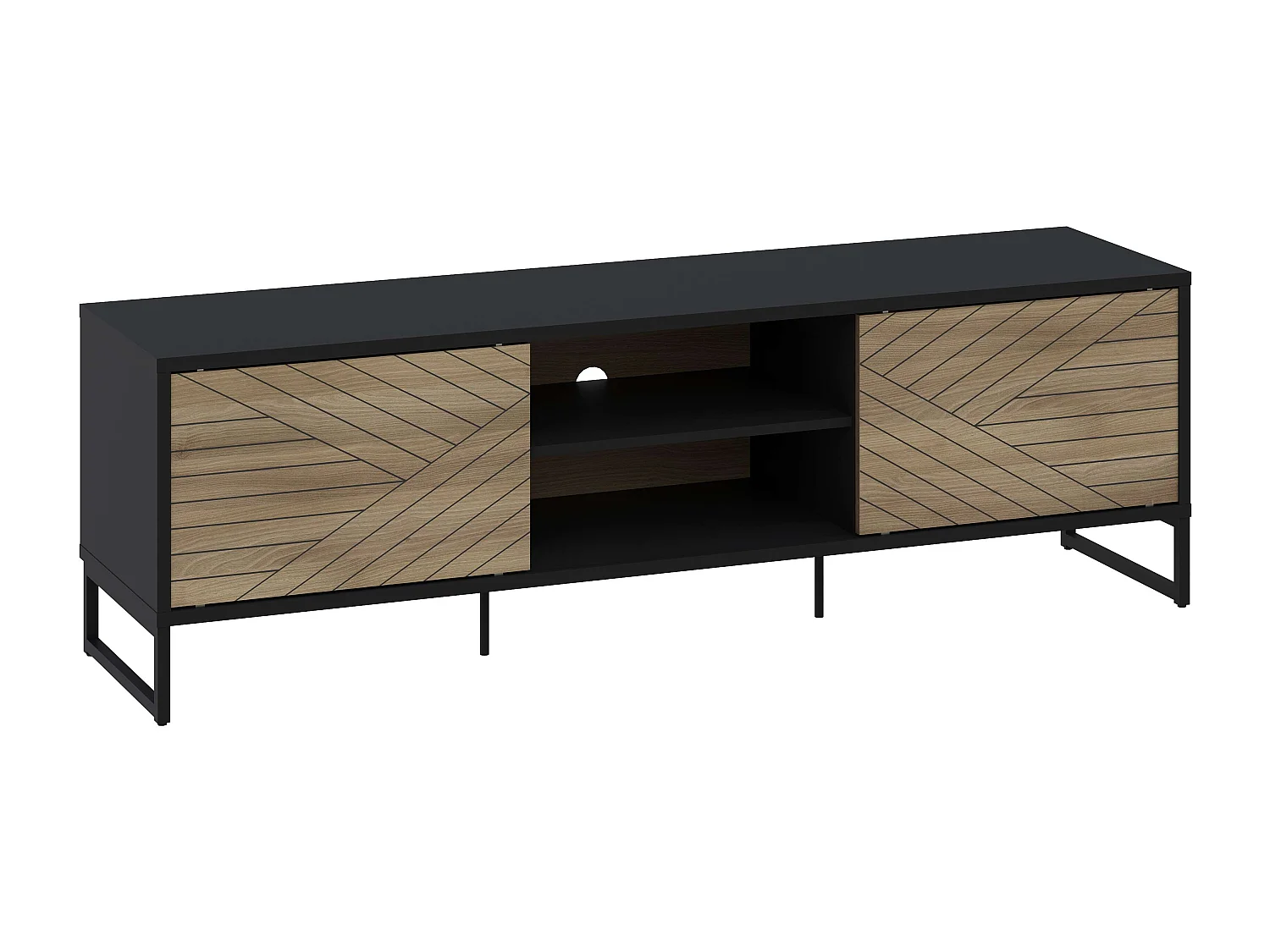 Meuble TV LANE 2 portes coulissantes  55x180x45 cm chêne et noir TALESA