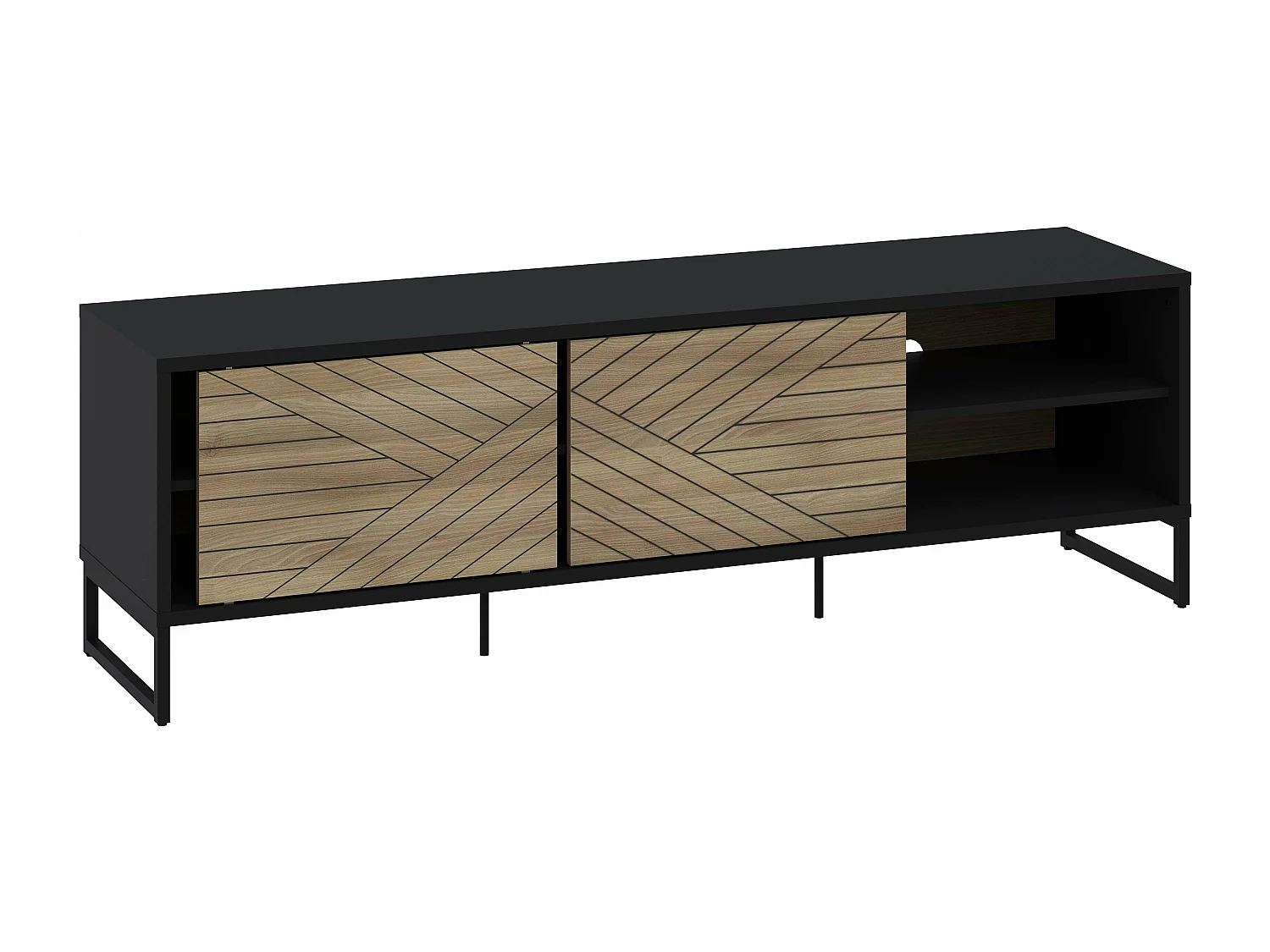 Meuble TV LANE 2 portes coulissantes  55x180x45 cm chêne et noir TALESA