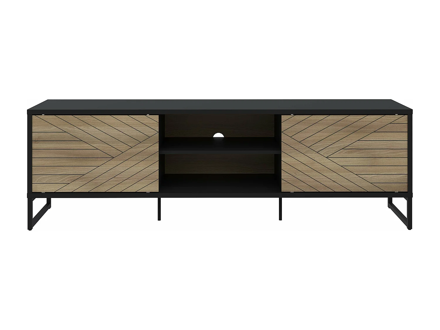 Meuble TV LANE 2 portes coulissantes  55x180x45 cm chêne et noir TALESA