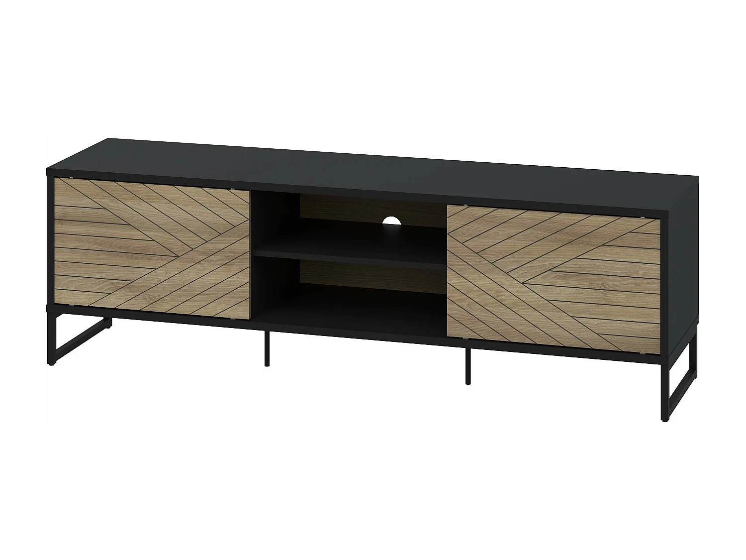 Meuble TV LANE 2 portes coulissantes  55x180x45 cm chêne et noir TALESA