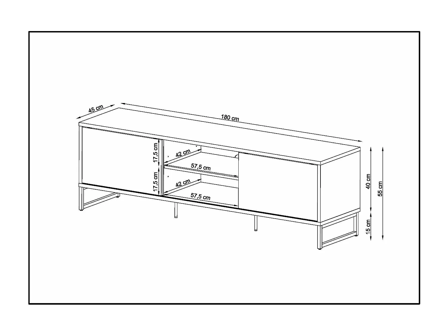 Meuble TV LANE 2 portes coulissantes  55x180x45 cm chêne et noir TALESA