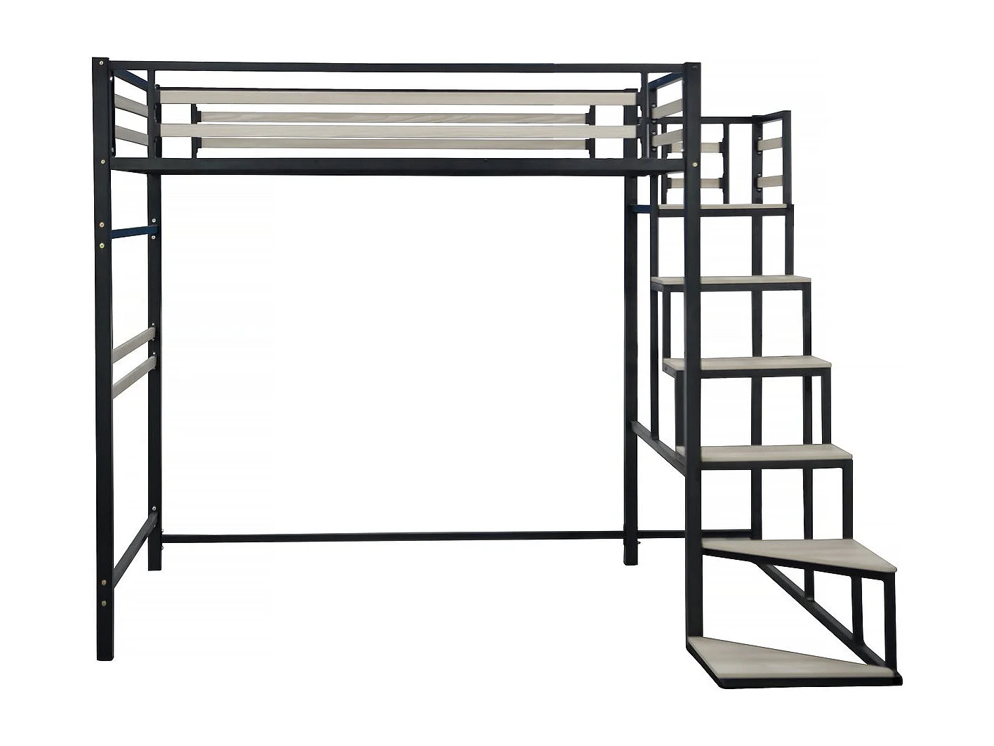 Lit mezzanine en métal avec escalier "LENA" - 140 x 190 cm - Noir