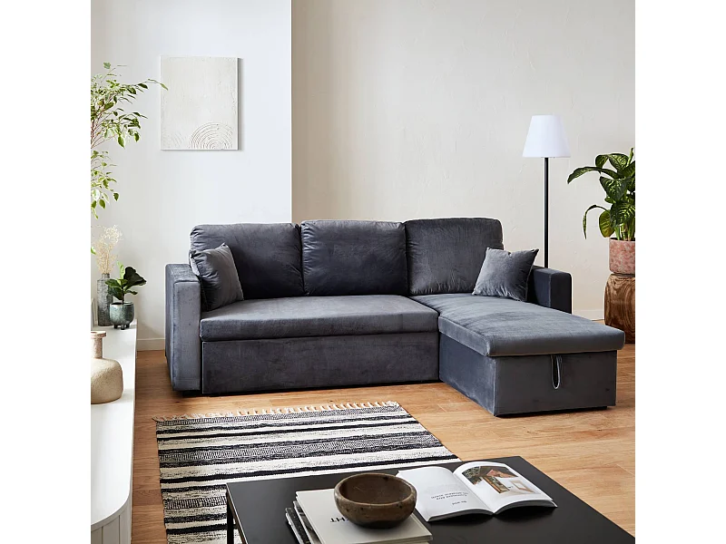 Sofá cama esquinero reversible de 3 plazas gris oscuro