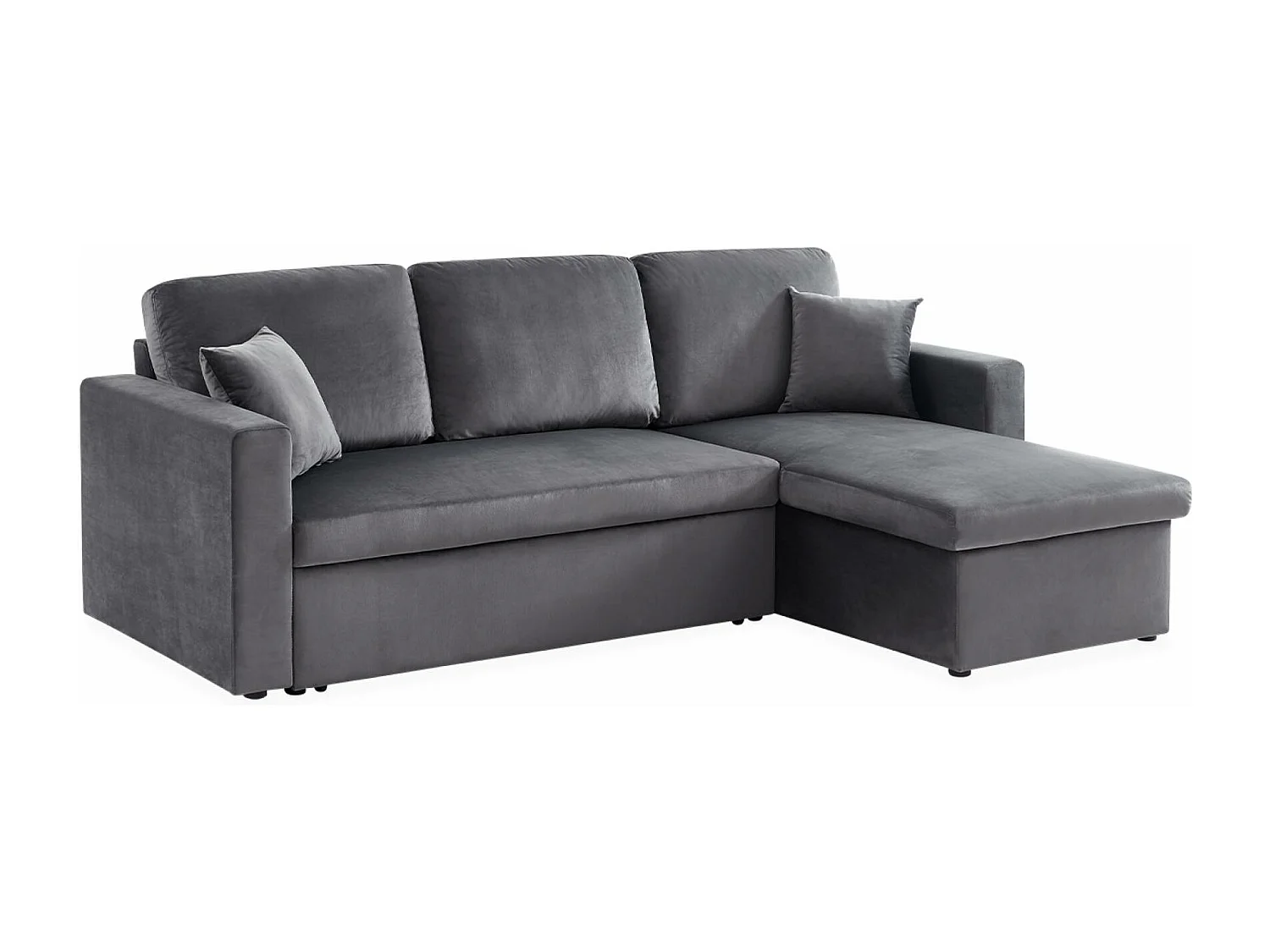 Canapé d'angle convertible en velours gris foncé 3 places. fauteuil d'angle réversible coffre rangement lit modulable