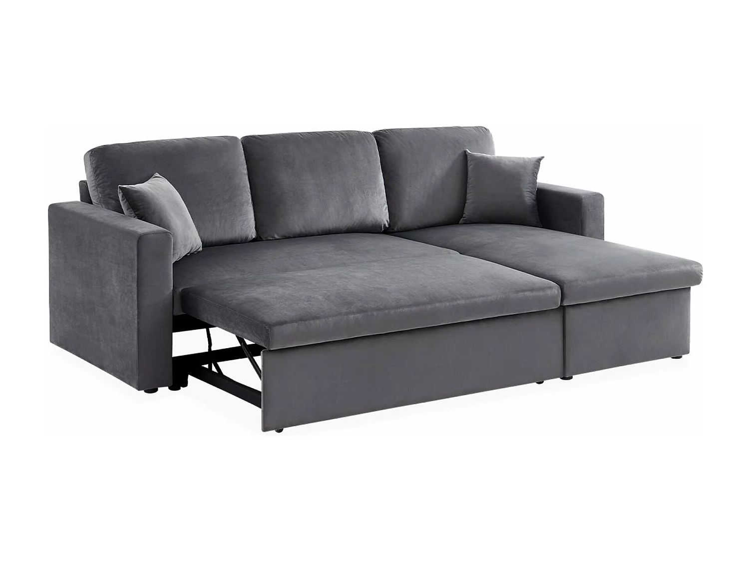 Divano letto angolare reversibile in velluto, 3 posti, grigio scuro