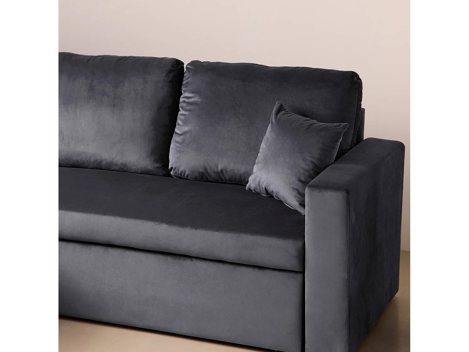 Divano letto angolare reversibile in velluto con contenitore, 3 posti,