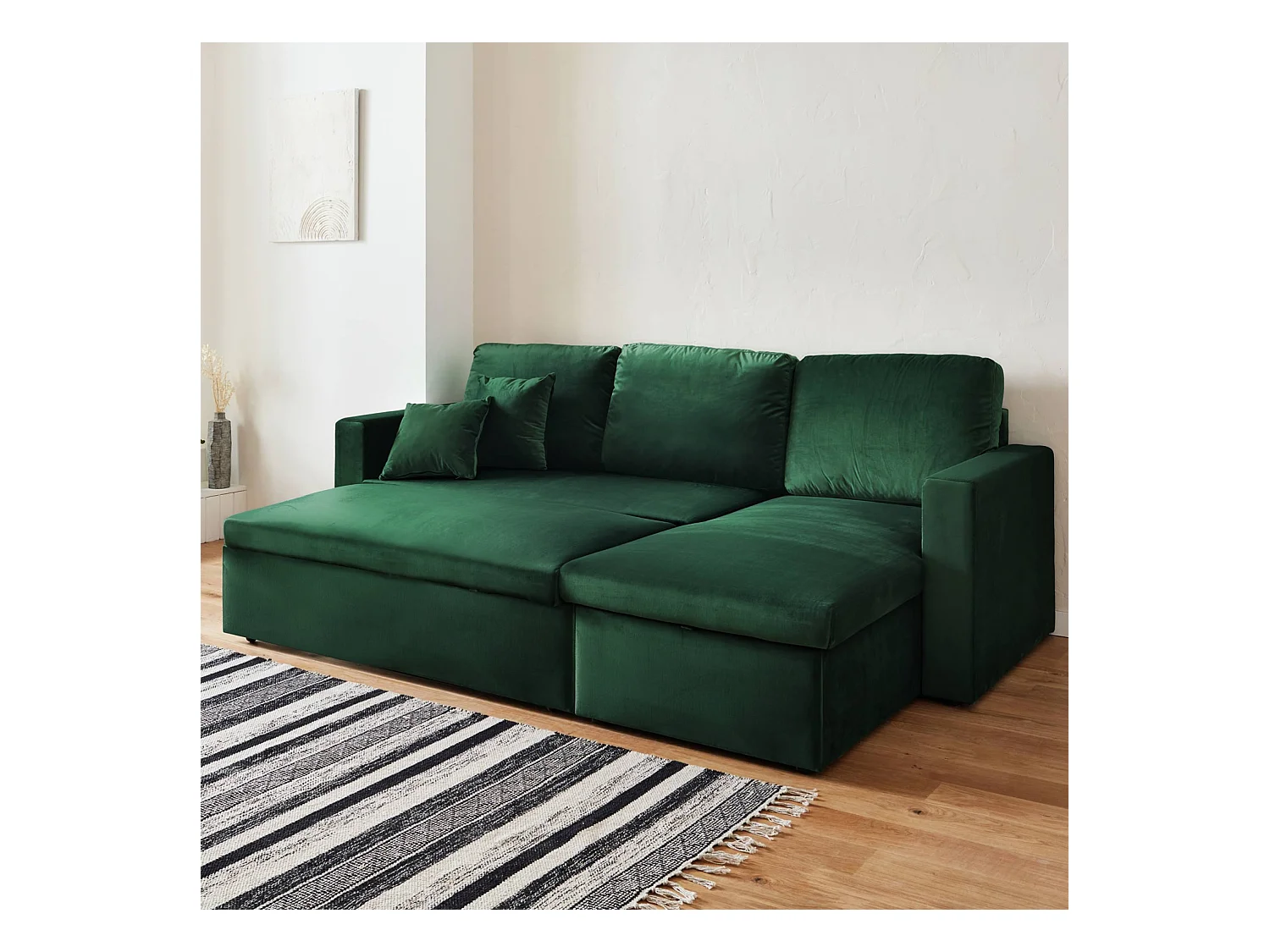 Divano letto angolare e reversibile velluto  3 posti, verde inglese