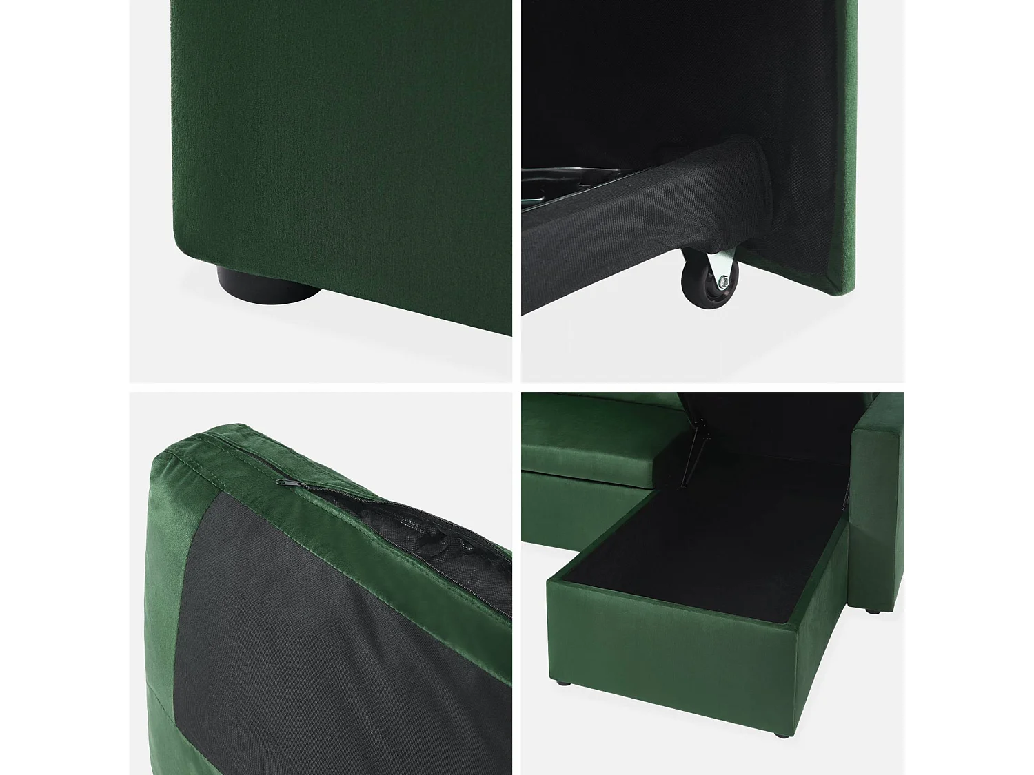 Sofá cama esquinero reversible de 3 plazas verde ingles