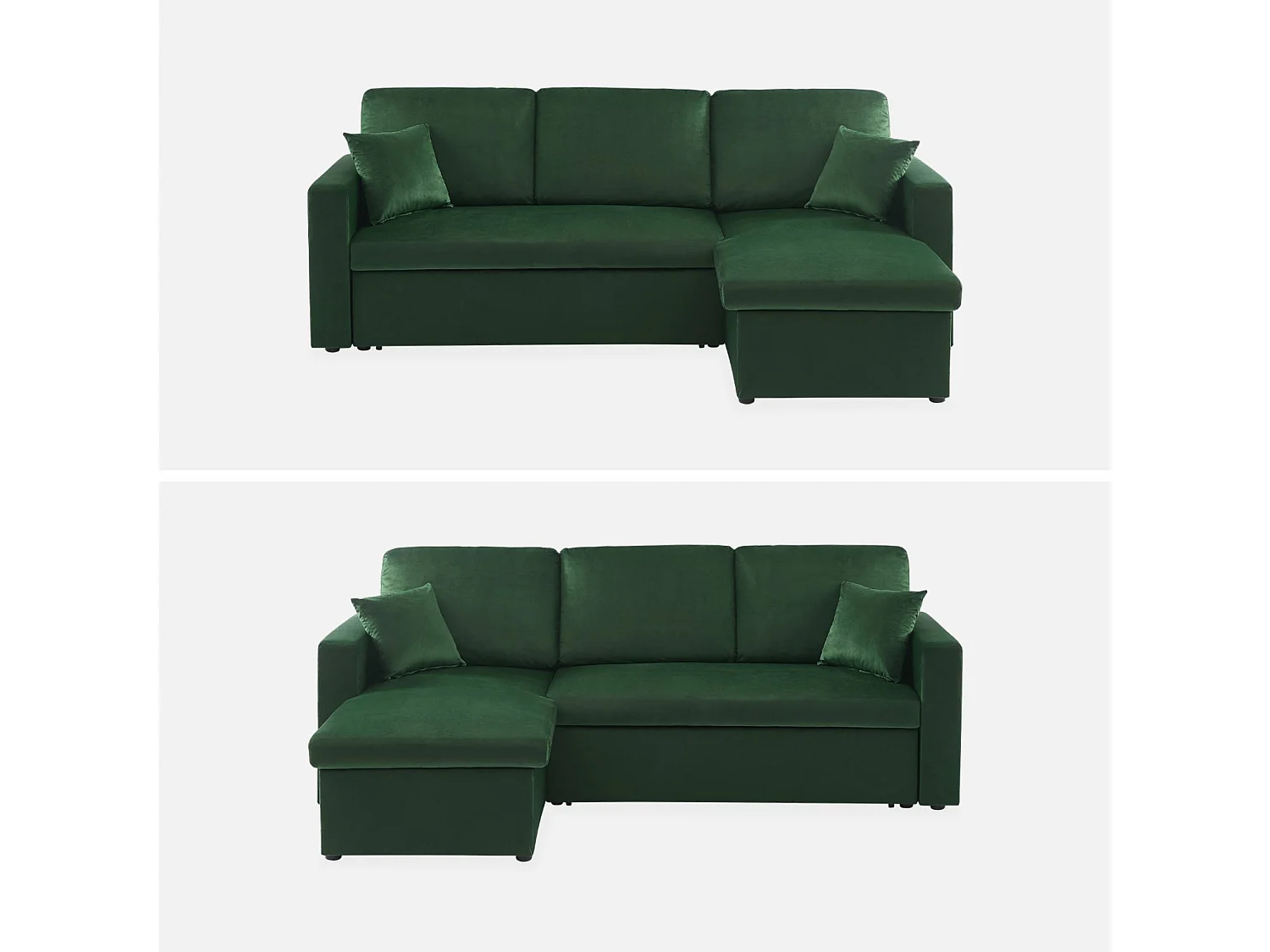 Divano letto angolare reversibile in velluto, 3 posti, verde inglese