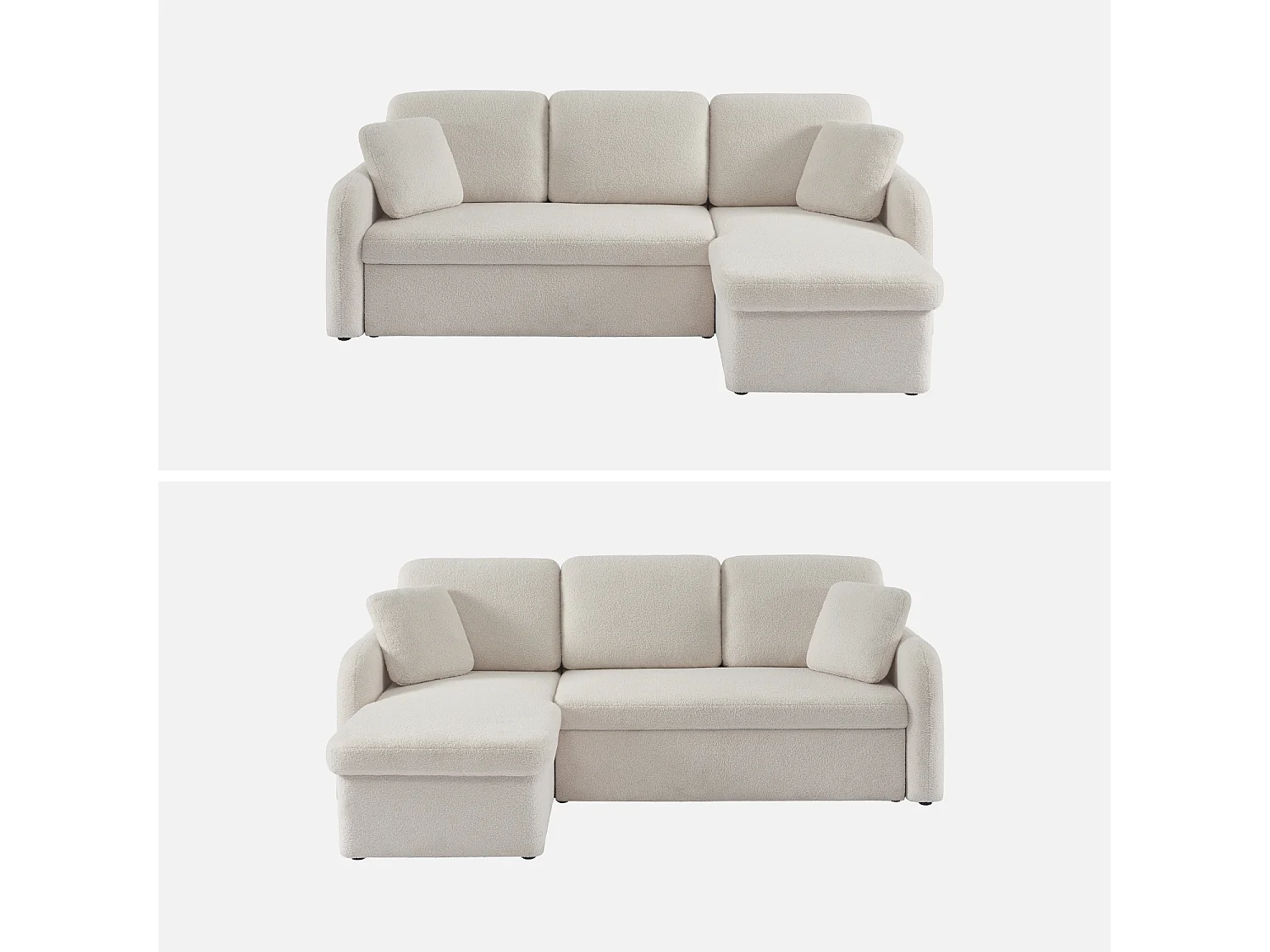 Sofá cama con rizos blancos de 3 plazas crema