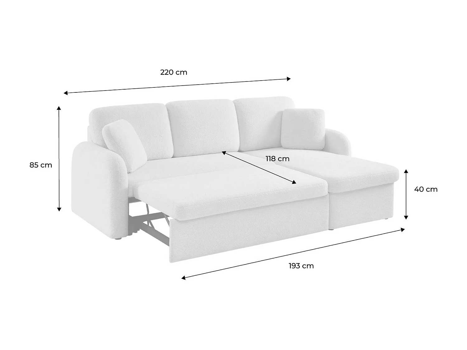 Sofá cama con rizos blancos de 3 plazas crema
