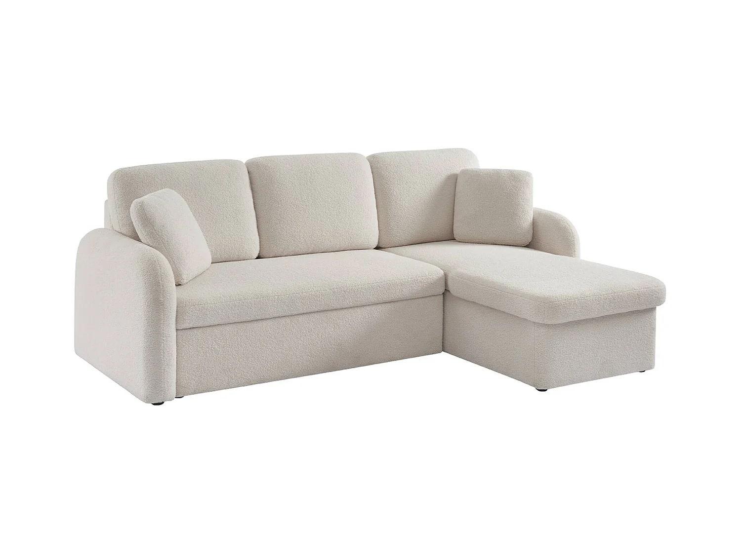 Canapé d'angle convertible en tissu bouclettes crème - Milano - 3 places. fauteuil d'angle réversible coffre rangement lit modulable