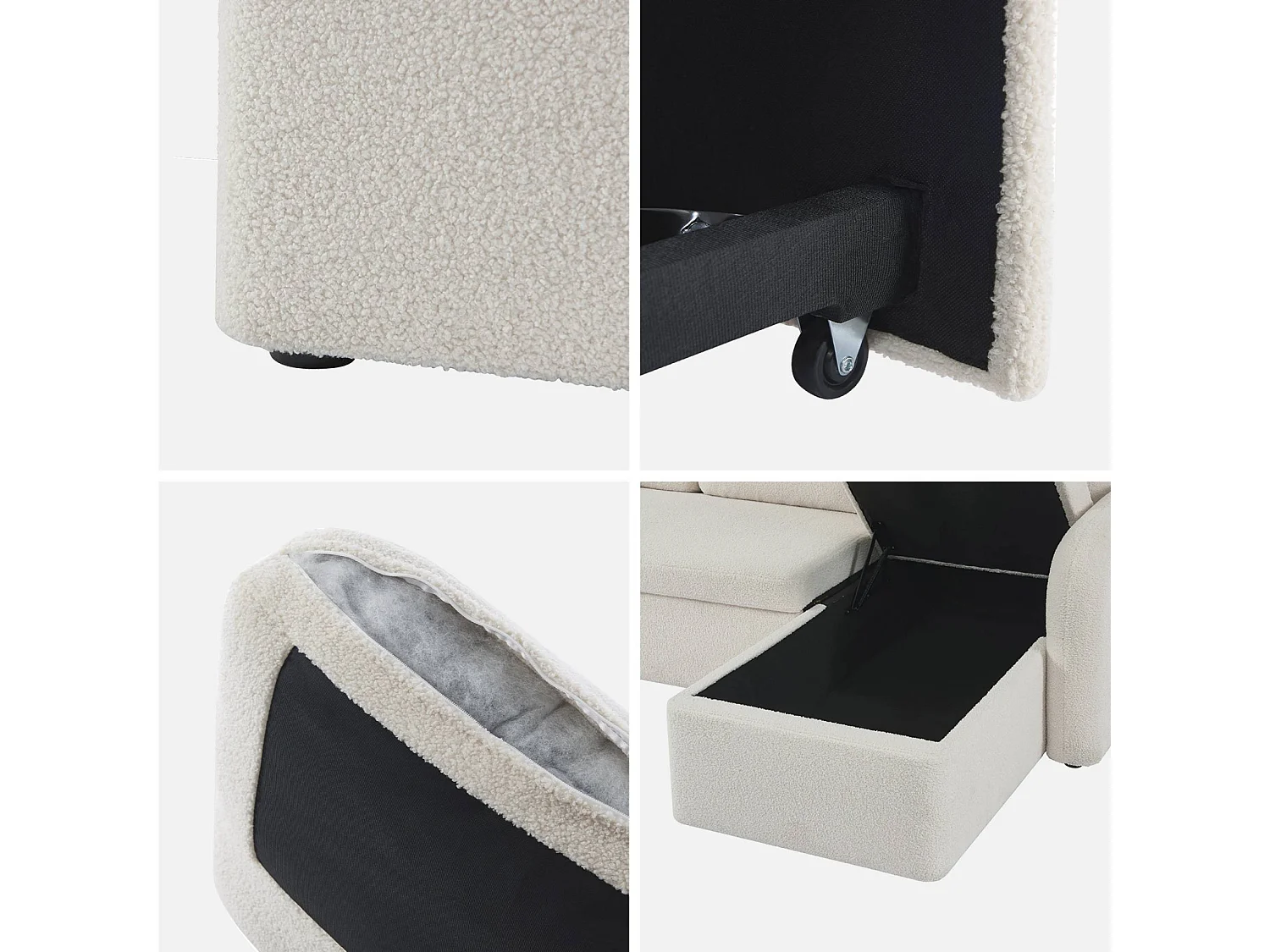 Divano letto angolare reversibile bouclé a 3 posti con contenitore,