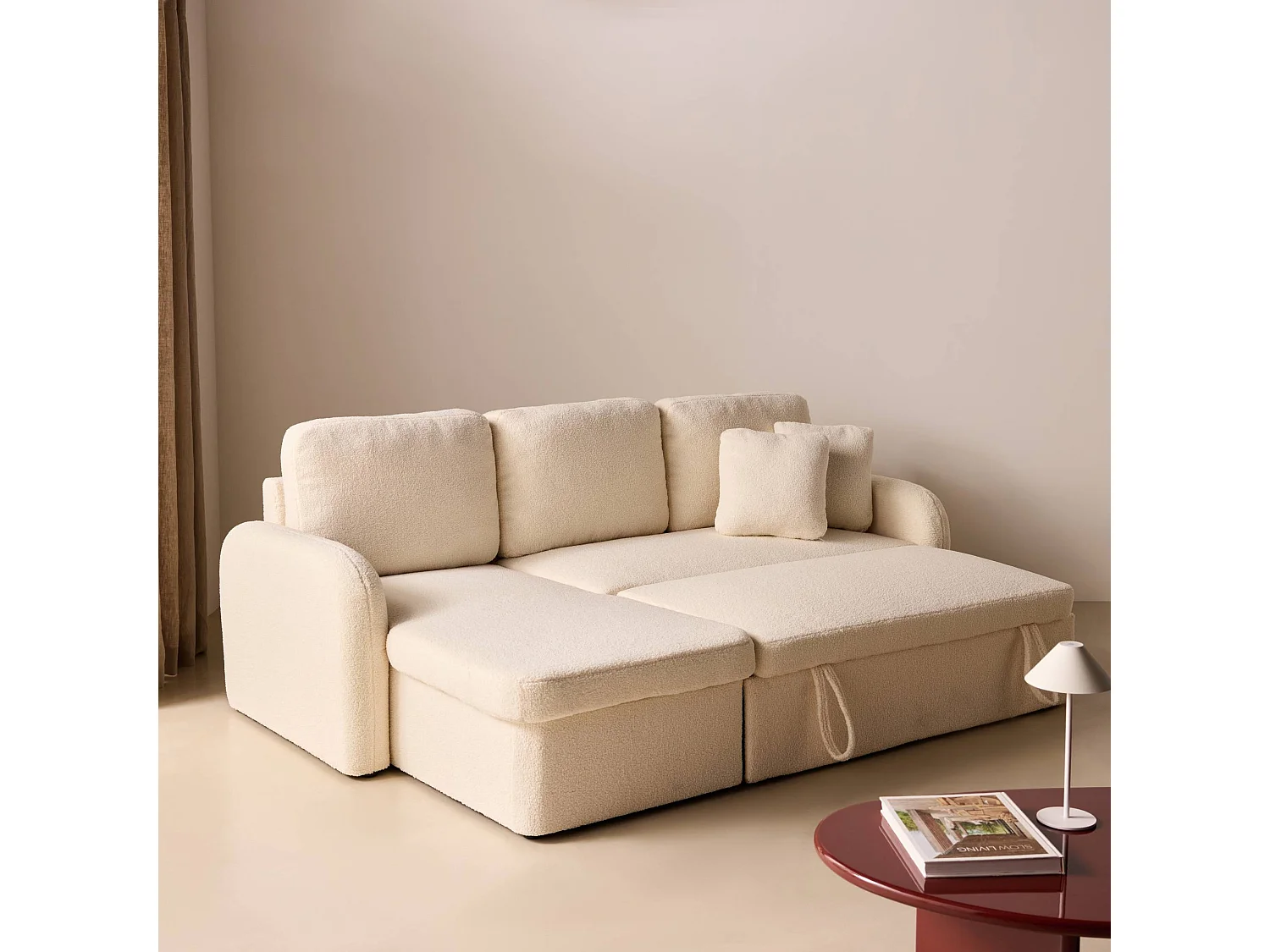 Sofá cama de borreguito, 3 plazas crema