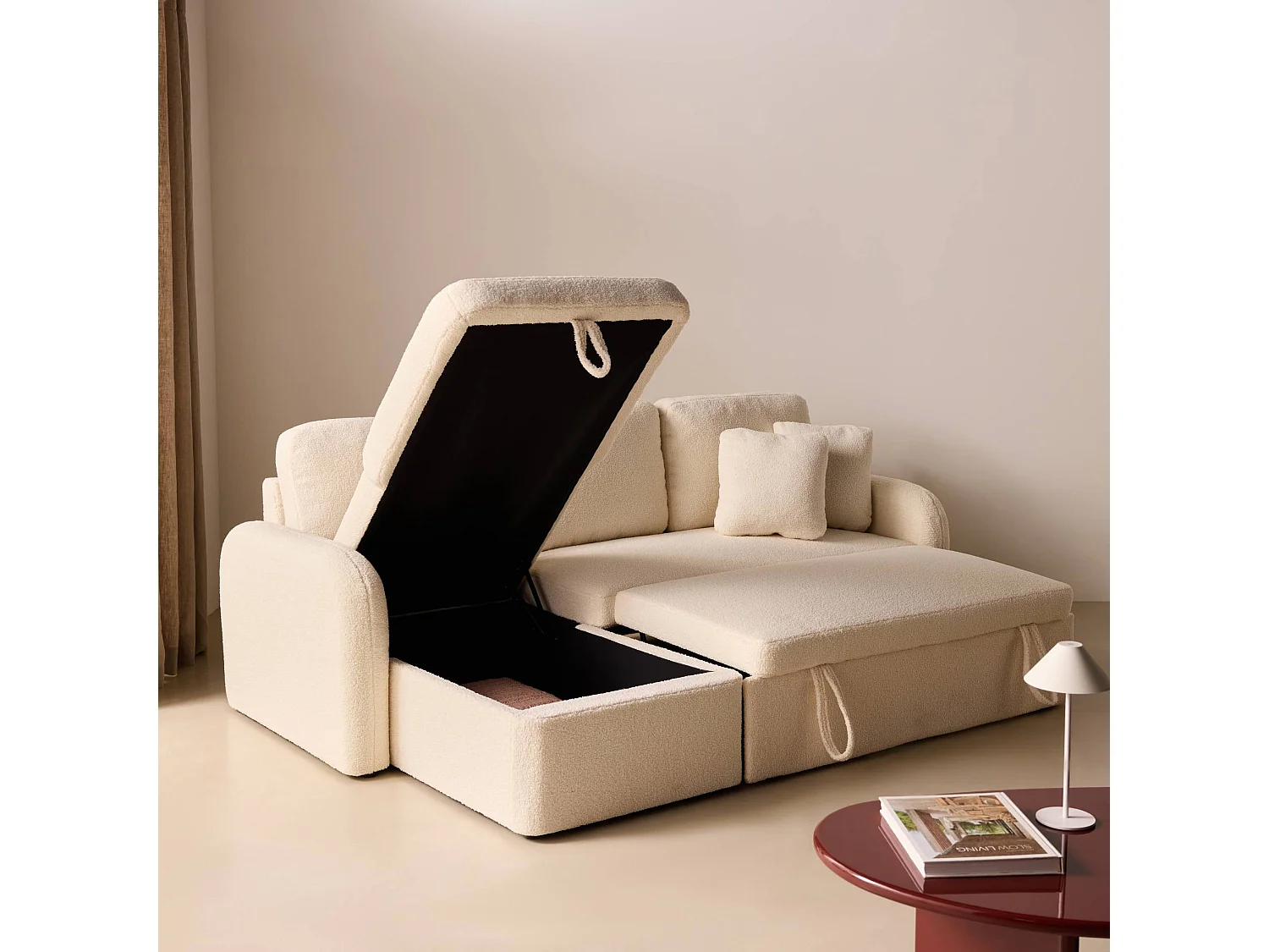 Sofá cama de borreguito, 3 plazas crema