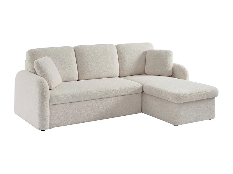 Canapé d'angle convertible en tissu bouclettes crème - Milano - 3 places. fauteuil d'angle réversible coffre rangement lit modulable