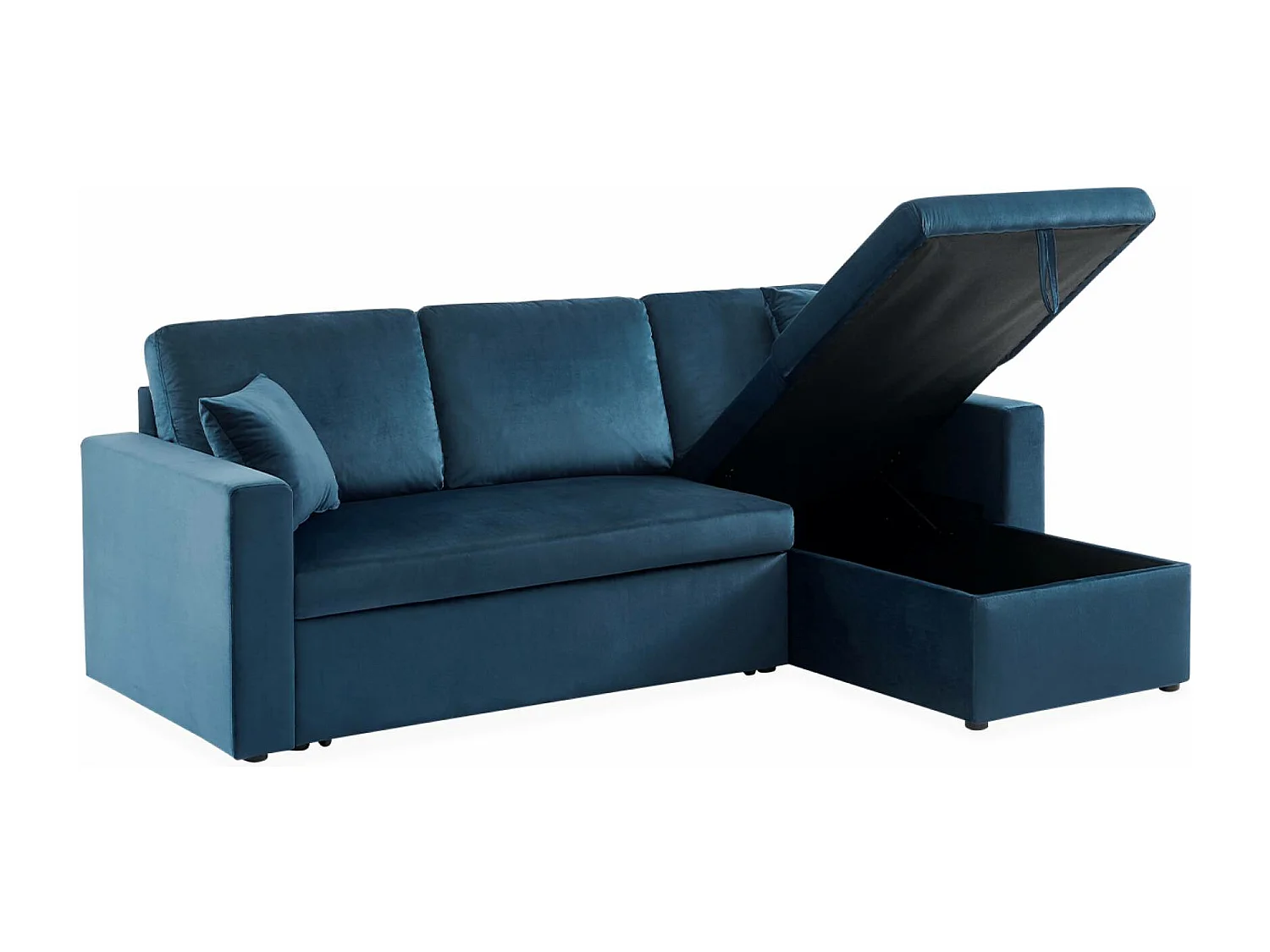 Divano letto angolare e reversibile velluto  3 posti, blu