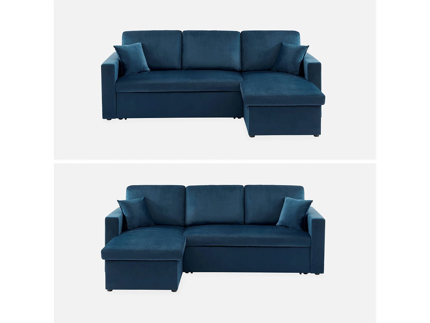 Divano letto angolare reversibile in velluto, 3 posti, blu