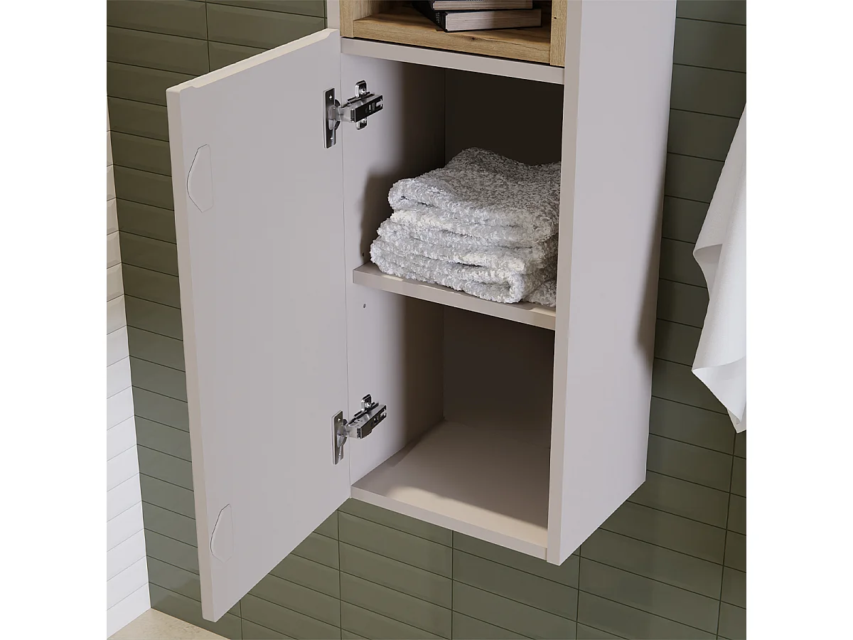 Ensemble meuble double vasque 120cm 4 portes et colonne Riva Cachemire et Bois