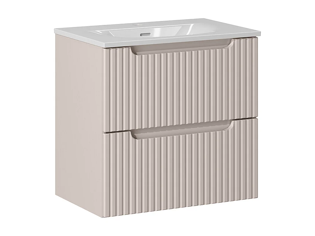 Ensemble meuble simple vasque encastrée 60cm 2 tiroirs et colonne Riva Cachemire et Bois