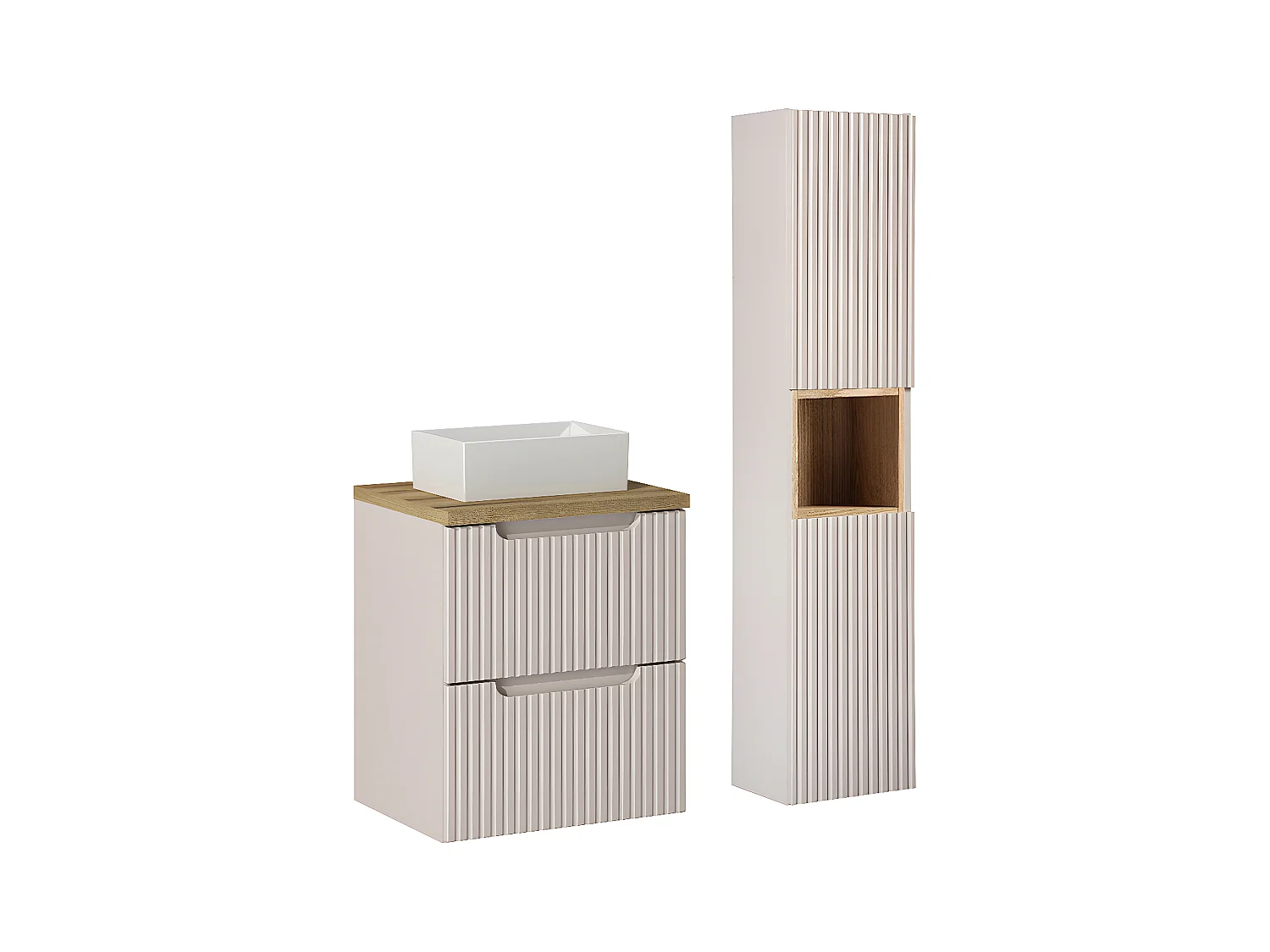 50cm 2-lades badmeubel met Riva Cashmere en houten kolom