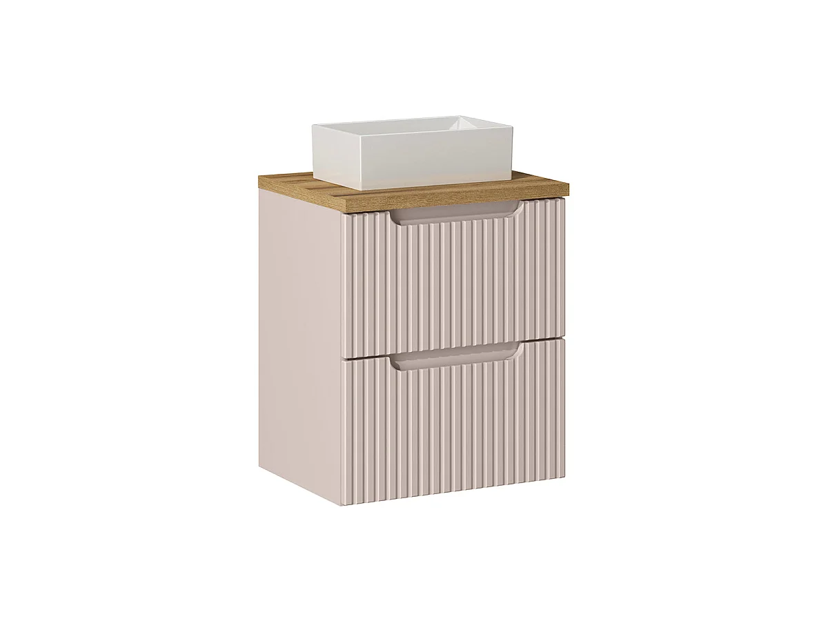 Conjunto de muebles con lavabo individual 50cm 2 cajones y columna Riva Cachemira y Madera