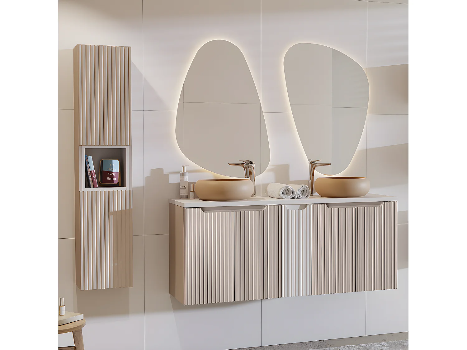 Conjunto de móveis de casa de banho com lavatório duplo Riva caxemira 140cm