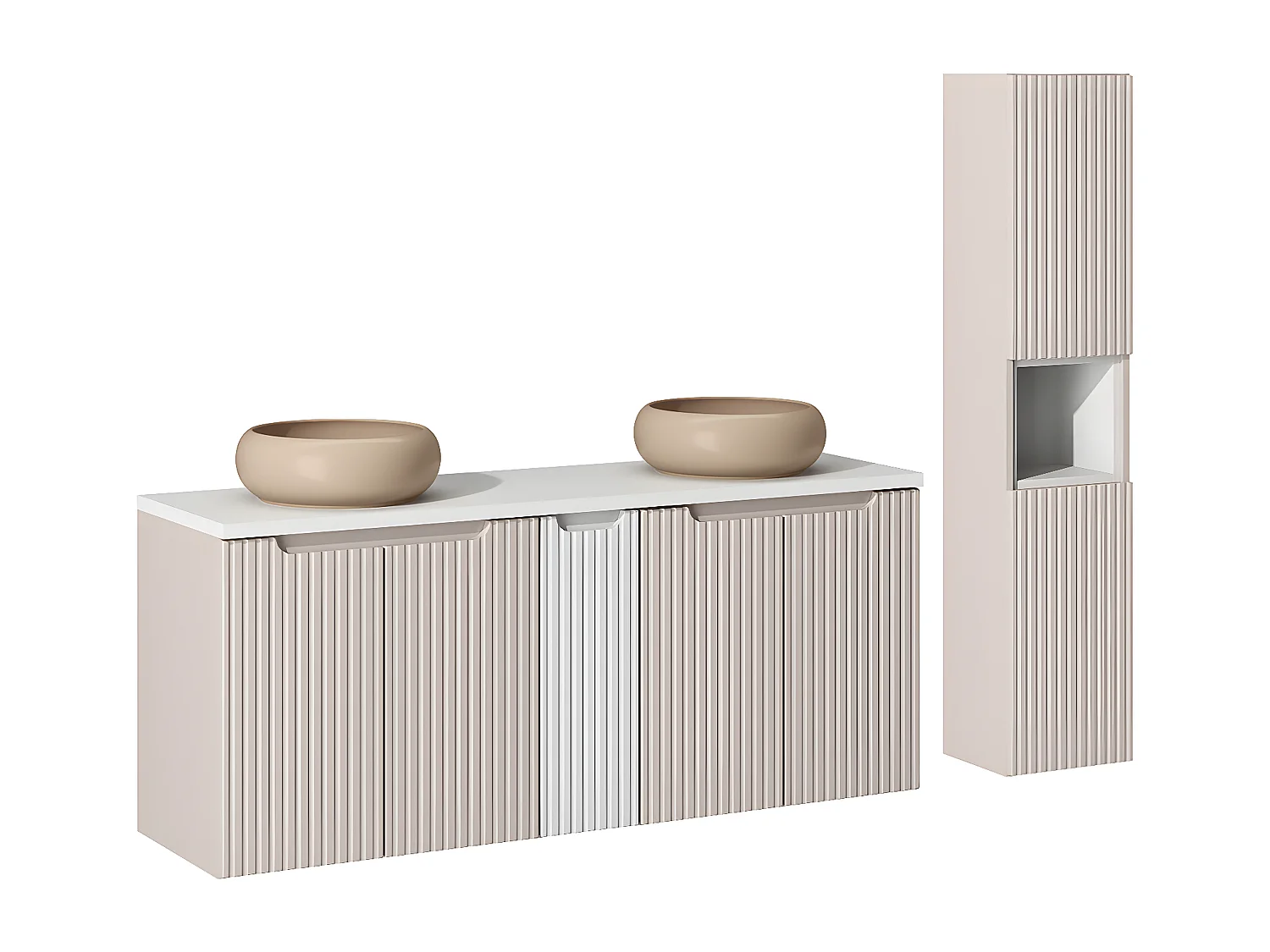 Conjunto de móveis de casa de banho com lavatório duplo Riva caxemira 140cm