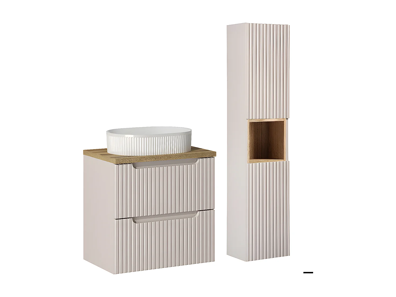 Ensemble meuble simple vasque 60cm 2 tiroirs et colonne Riva Cachemire et Bois