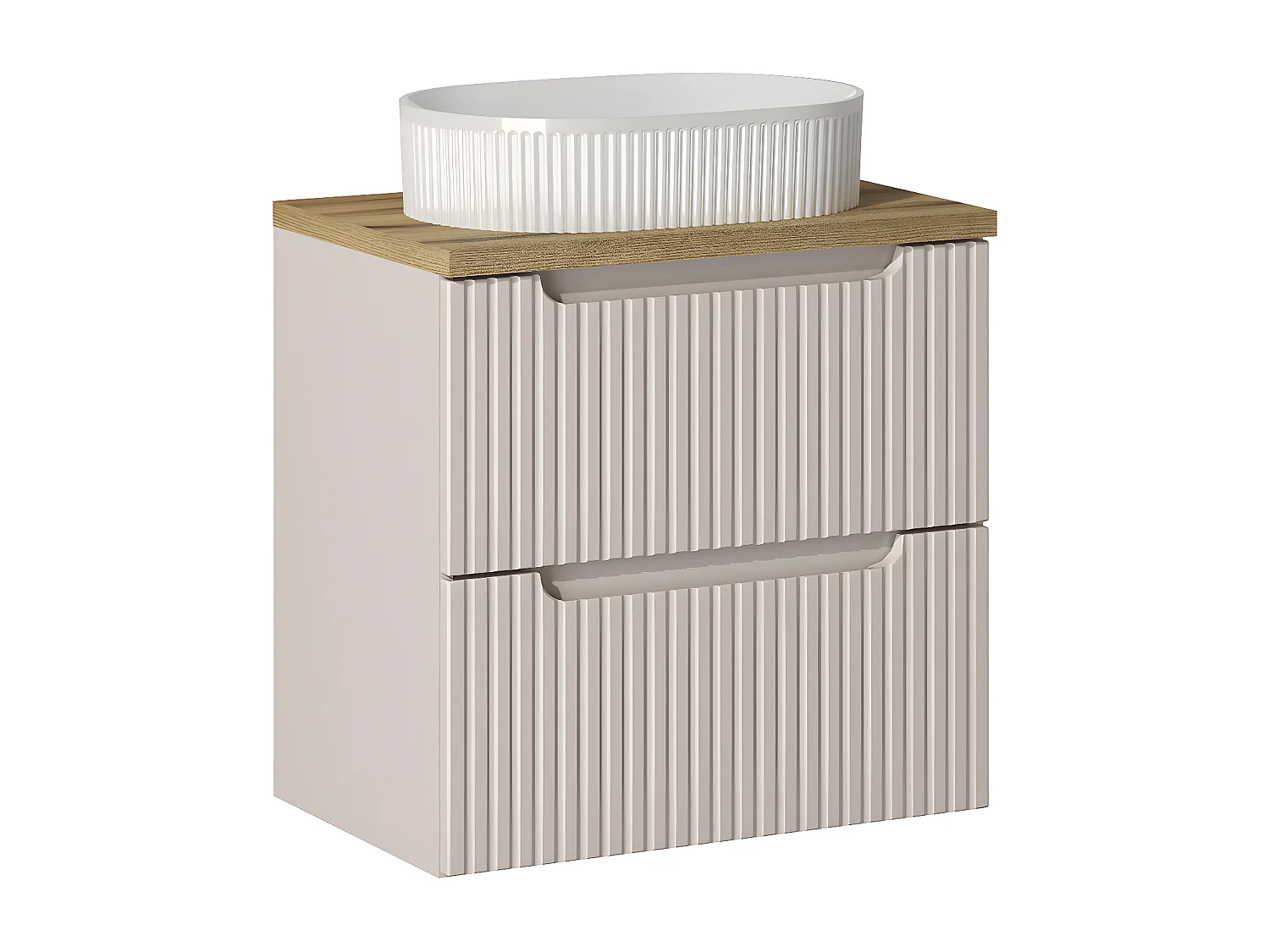 Conjunto de muebles con lavabo individual 60cm 2 cajones y columna Riva Cachemira y Madera