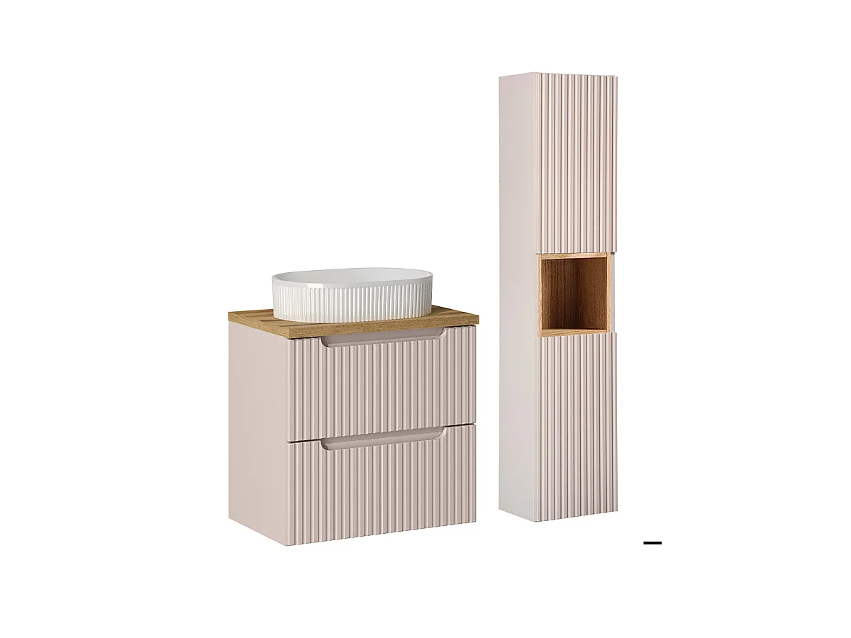 Conjunto móvel lavatório simples 60cm 2 gavetas pedestal Riva Cashmere Madeira