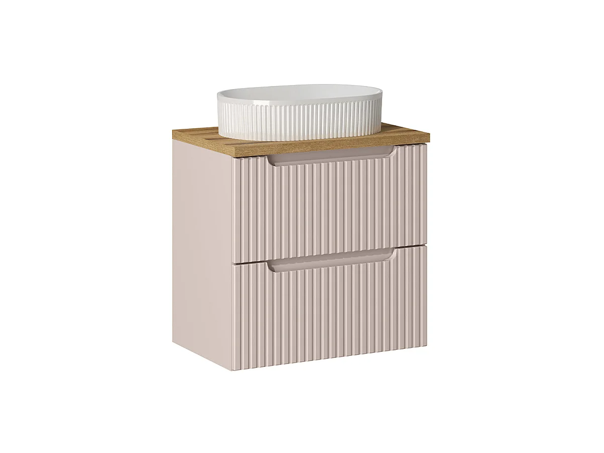 Conjunto móvel lavatório simples 60cm 2 gavetas pedestal Riva Cashmere Madeira