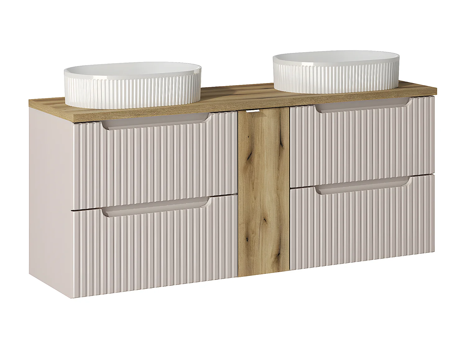 Conjunto de muebles con doble lavabo 140 cm 4 cajones y columna Riva Cachemira y Madera