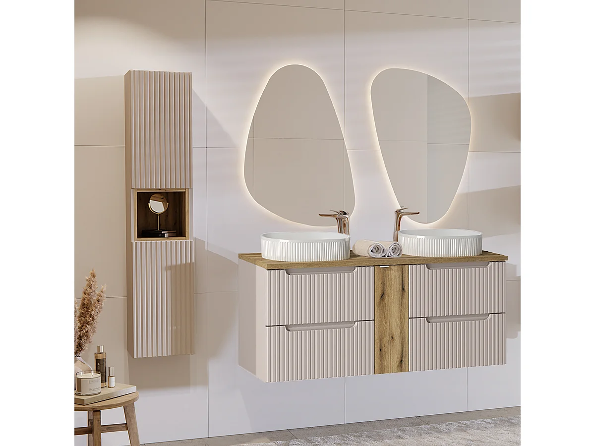 Set di mobili da bagno doppio lavabo Riva cachemire 140cm