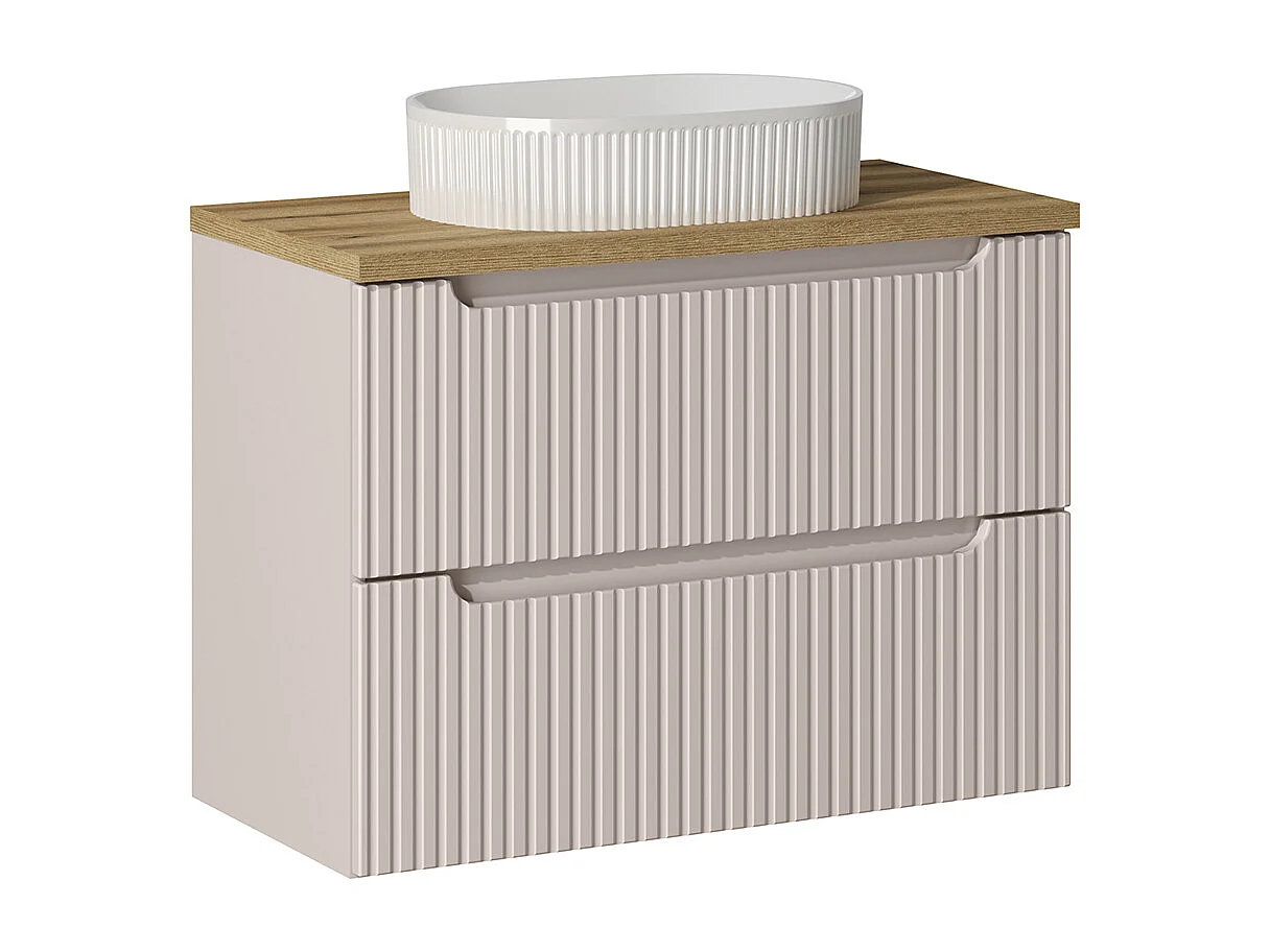 Ensemble meuble simple vasque 80cm 2 tiroirs et colonne Riva Cachemire et Bois