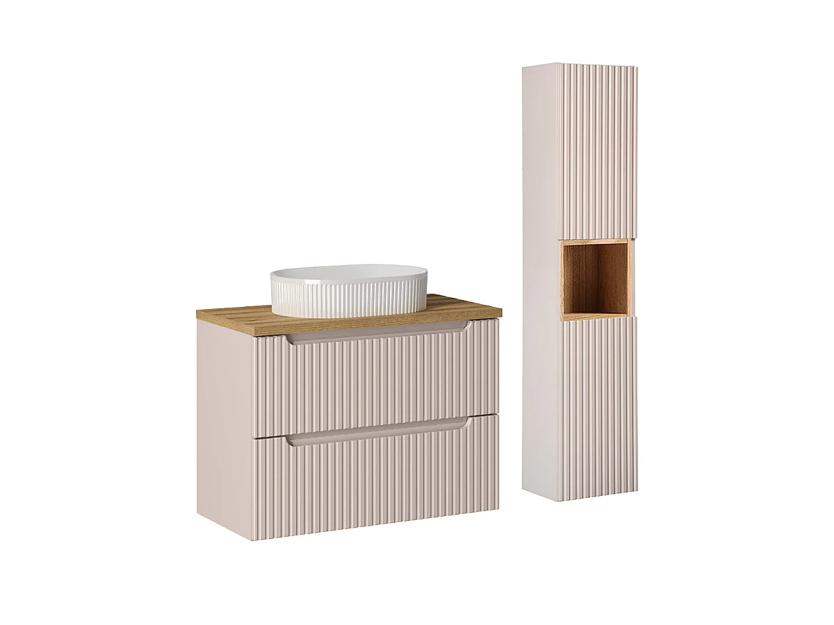 Mobile lavabo singolo 80cm 2 cassetti e piedistallo Riva Cashmere e Legno