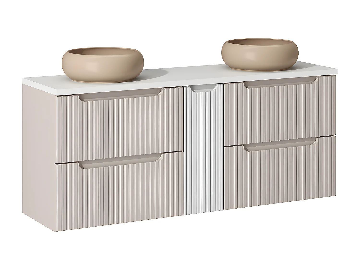 Dubbele wastafel 140cm 4 lades en sokkel Riva Cashmere en Wit