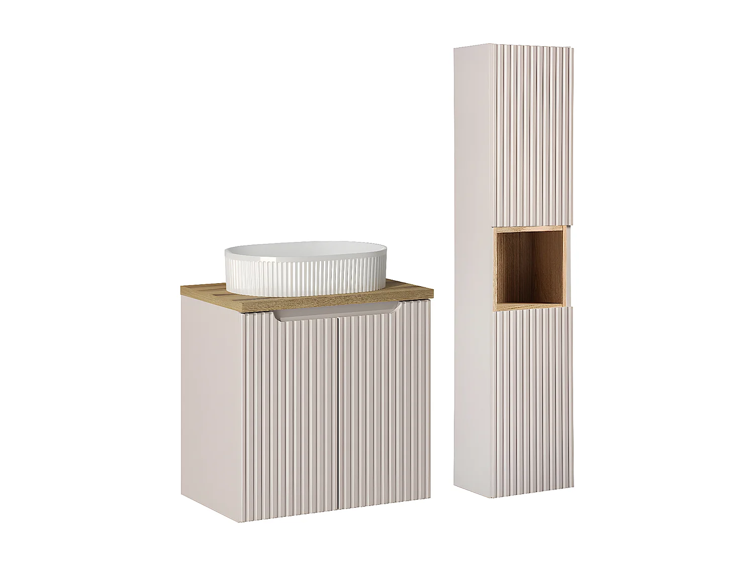 Ensemble meuble simple vasque 60cm 2 portes et colonne Riva Cachemire et Bois